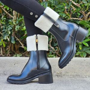 Women's Chunky Block Heel Ankle Boots Black Color